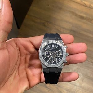 Audemars Piguet Silver and Black Chronograph Watch 1:1 AP